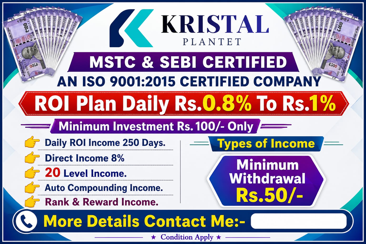 1 CRORE KAMAO With K R I S T A L - P L A N T E T !! OFFICE IN MUMBAI 100% GENUINE CONCEPT 1% DAILY 1 CRORE KAMAO With K R I S T A L - P L A N T E T !! OFFICE IN MUMBAI 100% GENUINE CONCEPT 1% DAILY